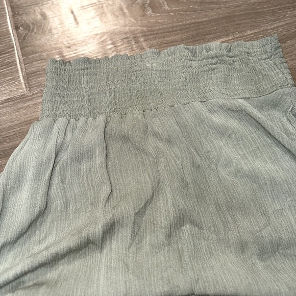 Final touch High waisted Boho Sage smocked waist Gauze Midi Skirt w Pockets M - Picture 10 of 15